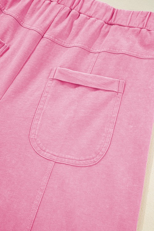 Bonbon Mineral Wash Exposed Seam Drawstring Elastic Waistband Wide Leg