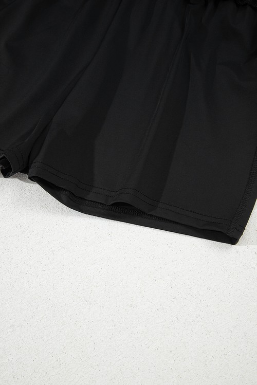 Black Drawstring Elastic Waistband Lined Tennis Skorts