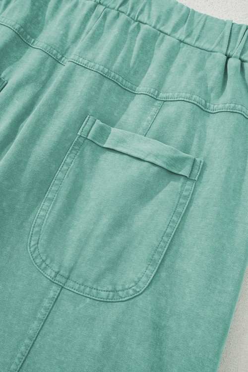 Mint Green Mineral Wash Exposed Seam Drawstring Elastic Waistband Wide