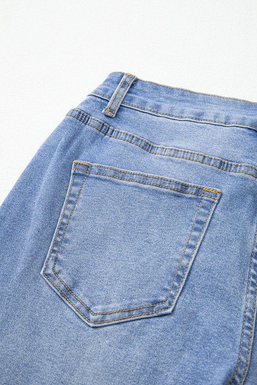 Dusk Blue Raw Hem Unique Cuffs Straight High Rise Loose