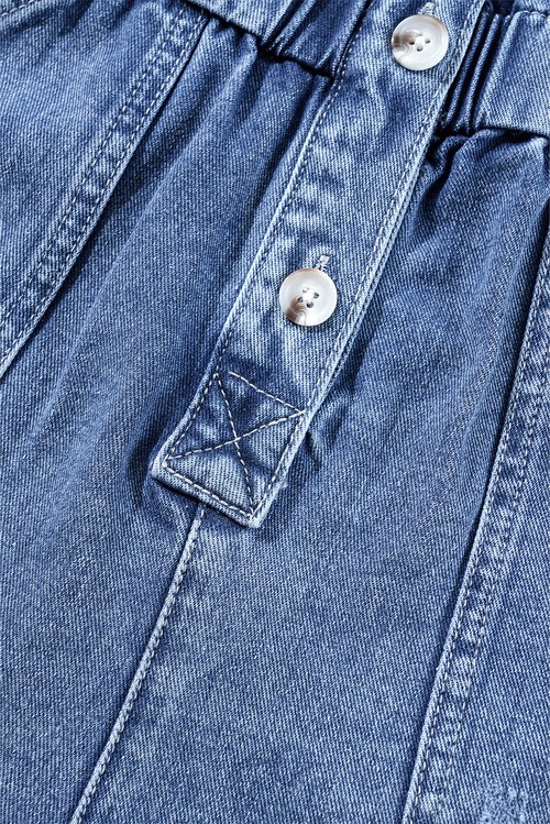 Dusk Blue Chest Pocket Front Buttoned Folded Edge Denim Short
