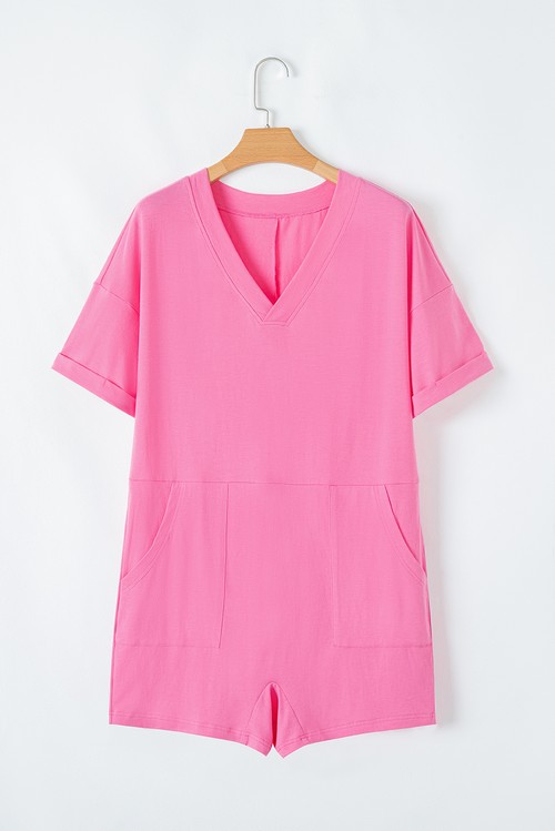 Bonbon Loose Half Sleeve V Neck Knit Romper