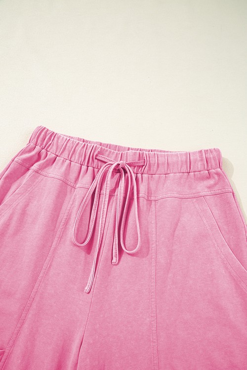 Bonbon Mineral Wash Exposed Seam Drawstring Elastic Waistband Wide Leg