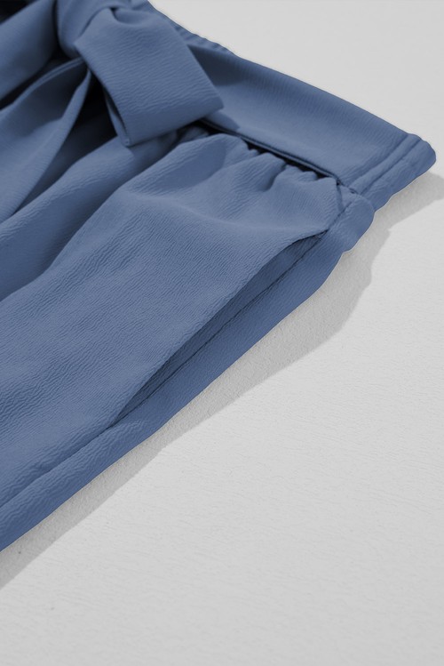 Sail Blue High Waisted Tie Front Side Pocket Wide Leg