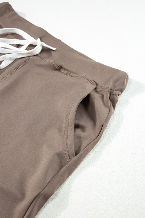Dark Brown Drawstring Elastic Waistband Pocketed Joggers