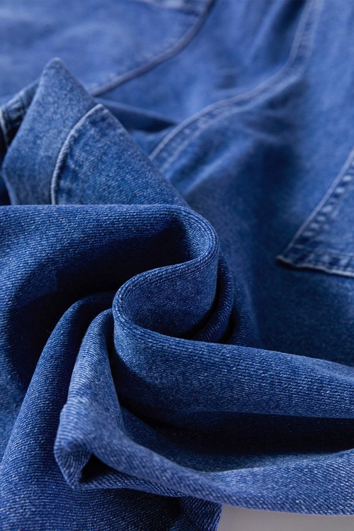 Prussian Blue Mineral Wash Knotted Strap Patched Pocket Wide Leg