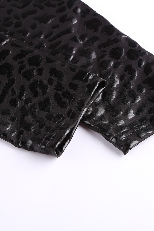 Black Shiny Leopard Textured Leggings