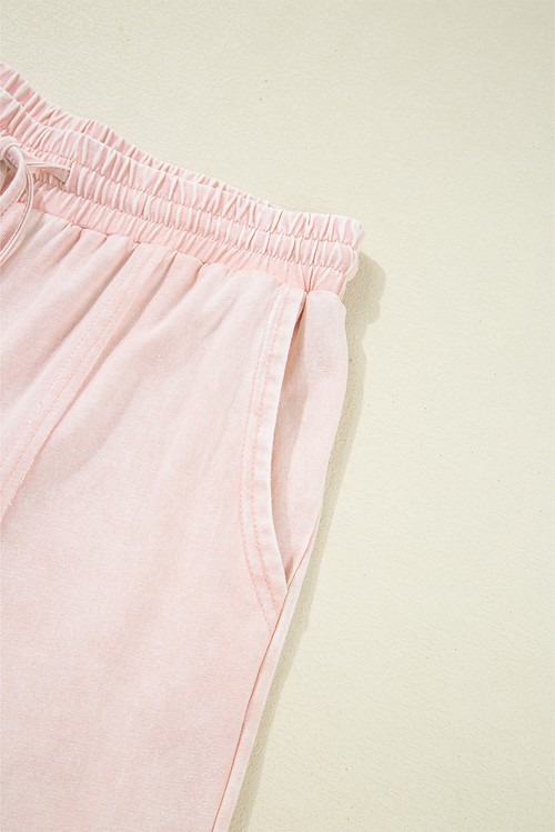 Pink Flower Patch Mineral Washed Terry Knit Cropped Wide Leg