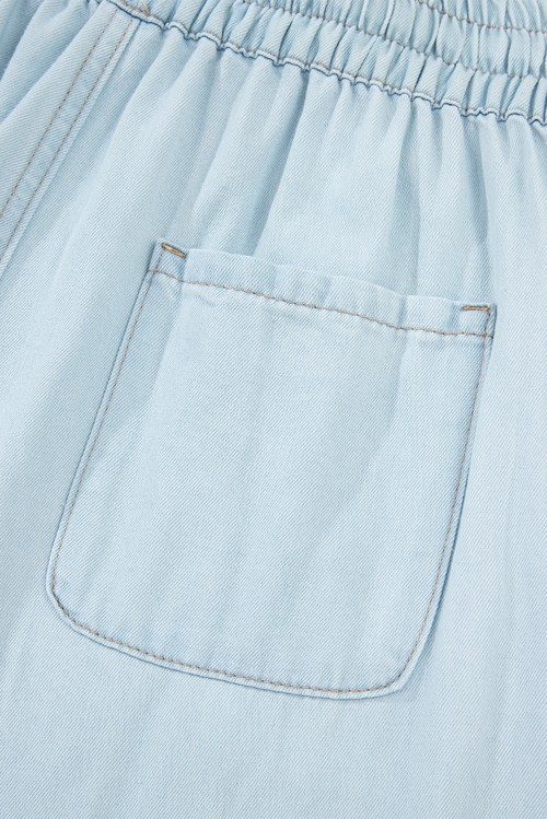 Beau Blue Light Wash Contrast Trim Center Seam Drawstring Elastic
