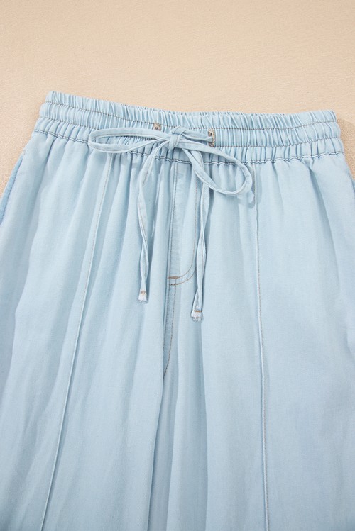 Beau Blue Light Wash Contrast Trim Center Seam Drawstring Elastic