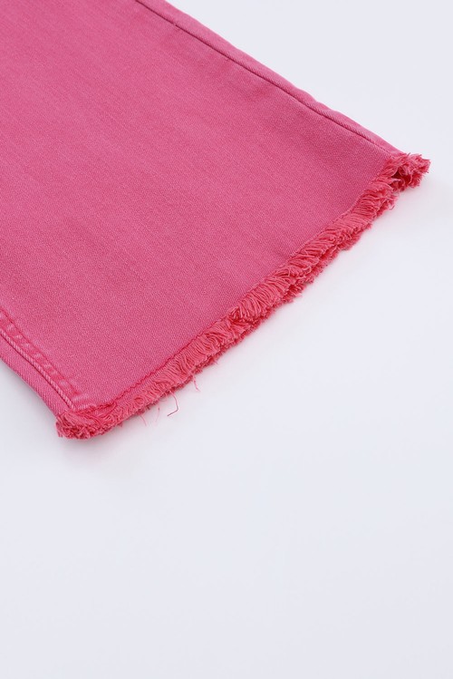 Pink Ankle length Flare Leg Raw Hem Jeans