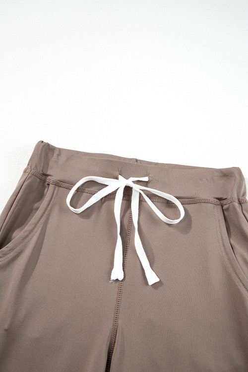 Dark Brown Drawstring Elastic Waistband Pocketed Joggers