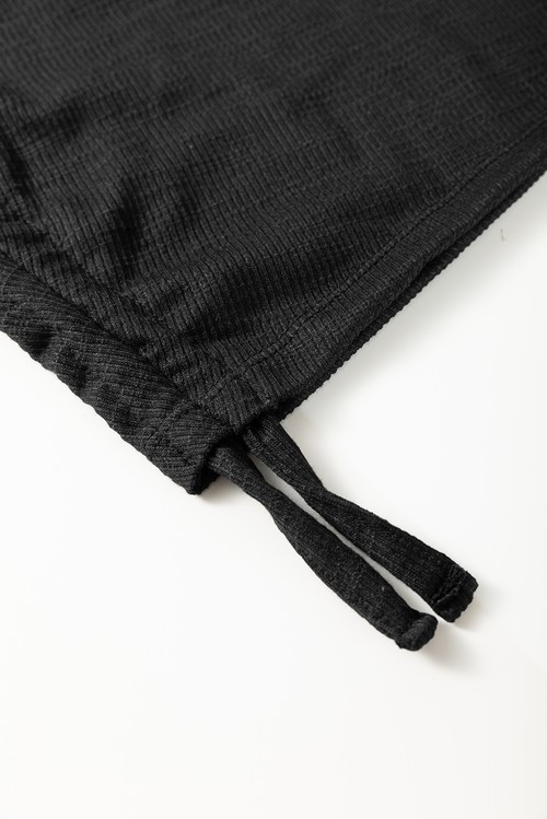 Black Racerback Ribbed Knit Drawstring Bodycon Dress