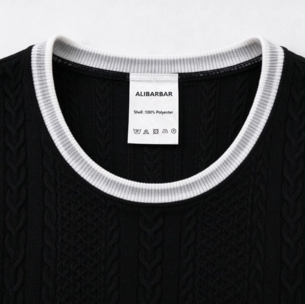 Black Cable Knit Contrast Trim Short Sleeve Top and Pants
