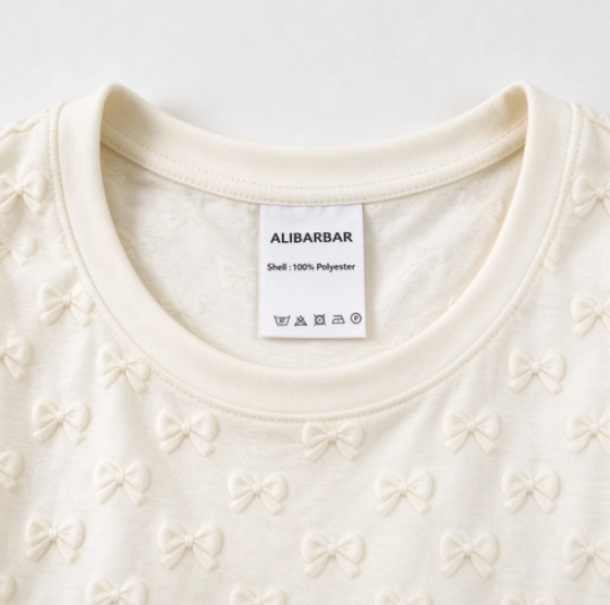 White Bow Jacquard Ruffle Sleeve Short 2pcs Outfit