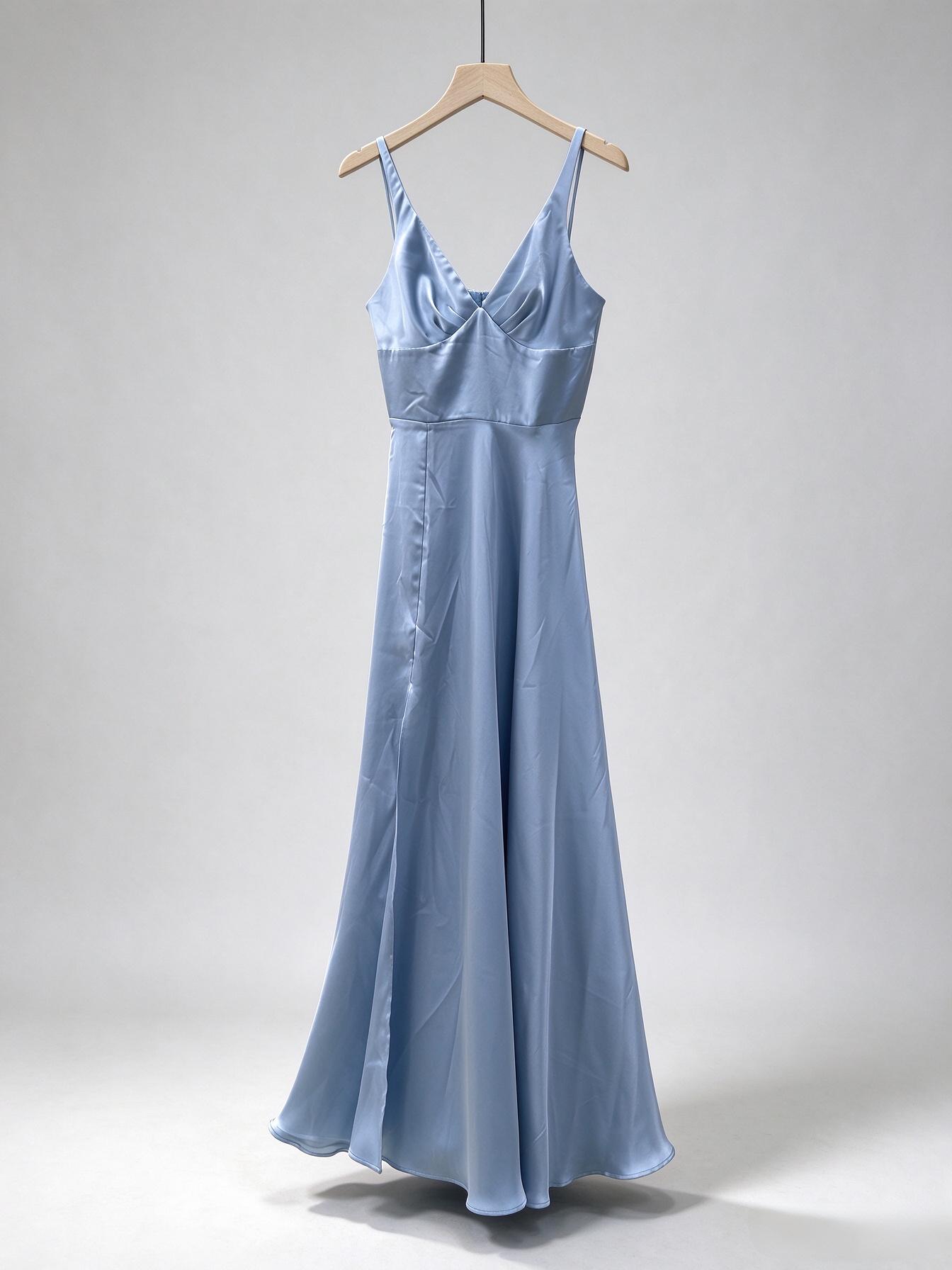 Ice Blue Grace Satin Bridesmaid Gown