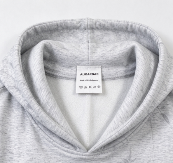 Light Grey Abstract Print Loose Drop Sleeve Hoodie Elastic Waistband