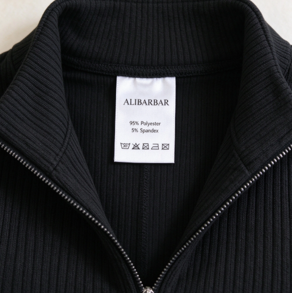 Black Ribbed Zip Stand Neck Drop Shoulder Pullover Bodycon Skirt