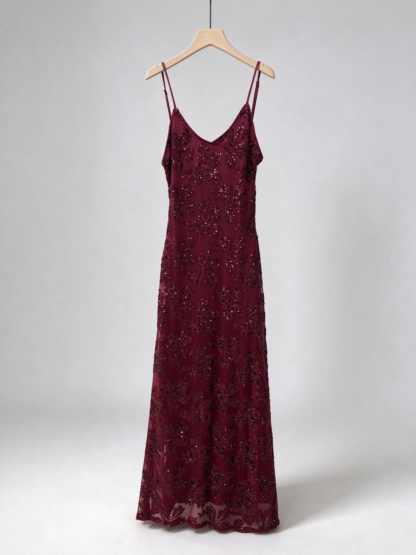 Crimson Gala Sequin Maxi Dress