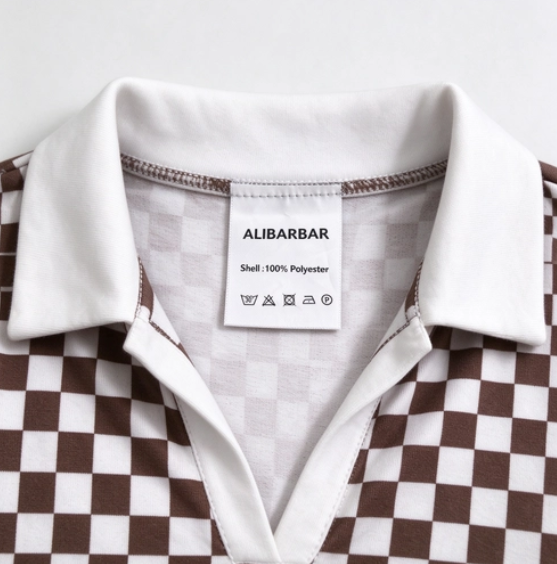 Khaki Checkered Print Polo Collar Cropped Long Sleeve Top Drawstring