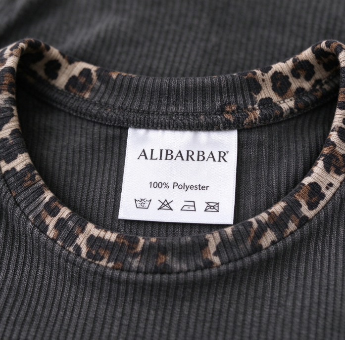 Carbon Grey Twisted Rib Texture Leopard Patchwork Detail 2pcs Pant