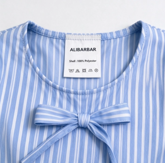Sky Blue Striped Bowknot Detail Puffy Sleeve Top and Shorts
