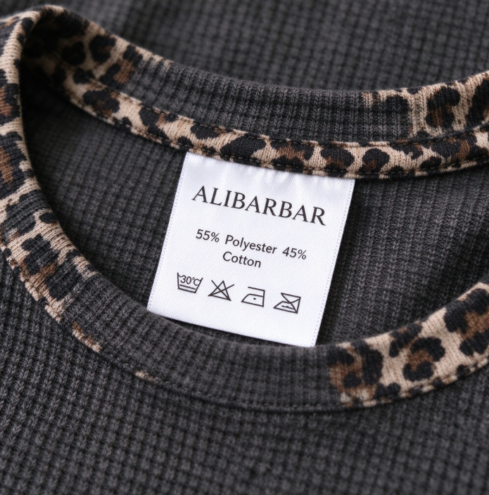 Carbon Grey Leopard Patchwork Edge Twisted Rib T Shirt and