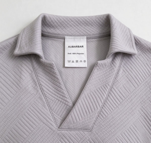 Light Grey Solid Textured Collared V Neck Top and Wide