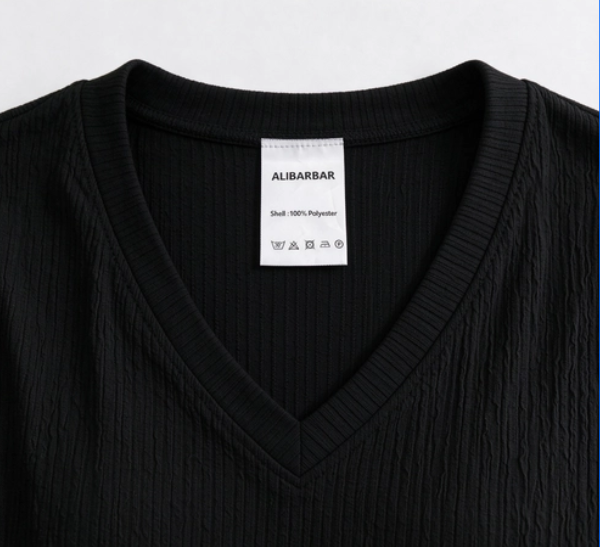 Black Ribbed Texture Side Split Loose Tee and Pants Set