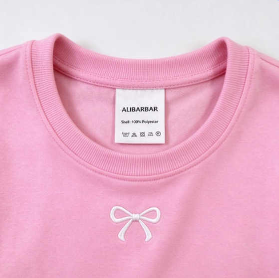 Sachet Pink Girly Bow Embroidered Detail Puff Sleeve Pullover 2pcs