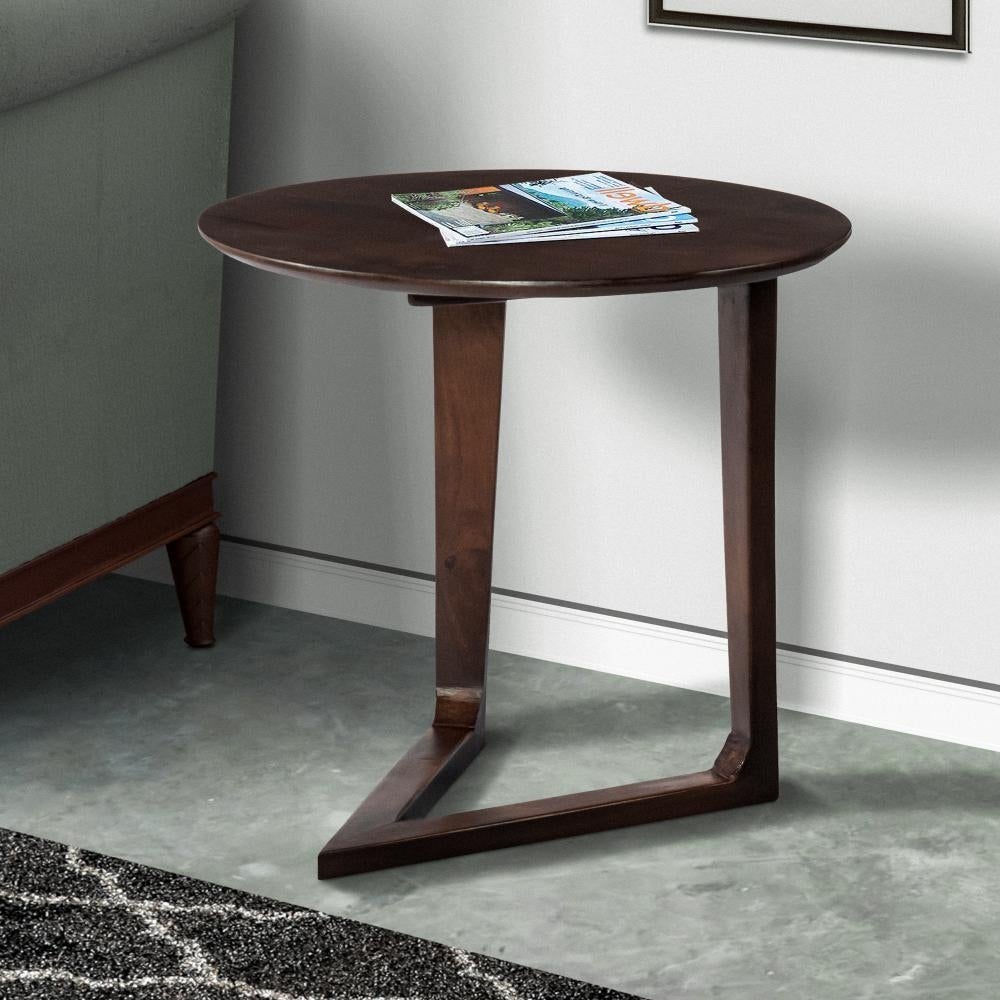 Mango Wood Round Side Table with and Cantilever Base, Brown - 19 L X 38 W X 18 H