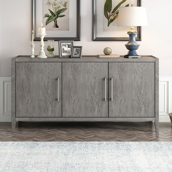 Modern Storage Cabinet Sideboard with 3 Metal Handles and 3 Doors, Wooden Cabinet with Adjustable Shelf for Entryway, Living Room
