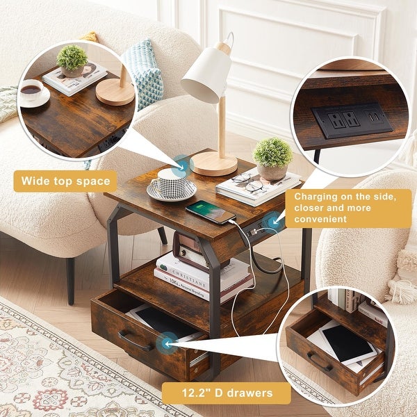 End Table/Side Table with Charging Station,Nightstand with 1 drawer