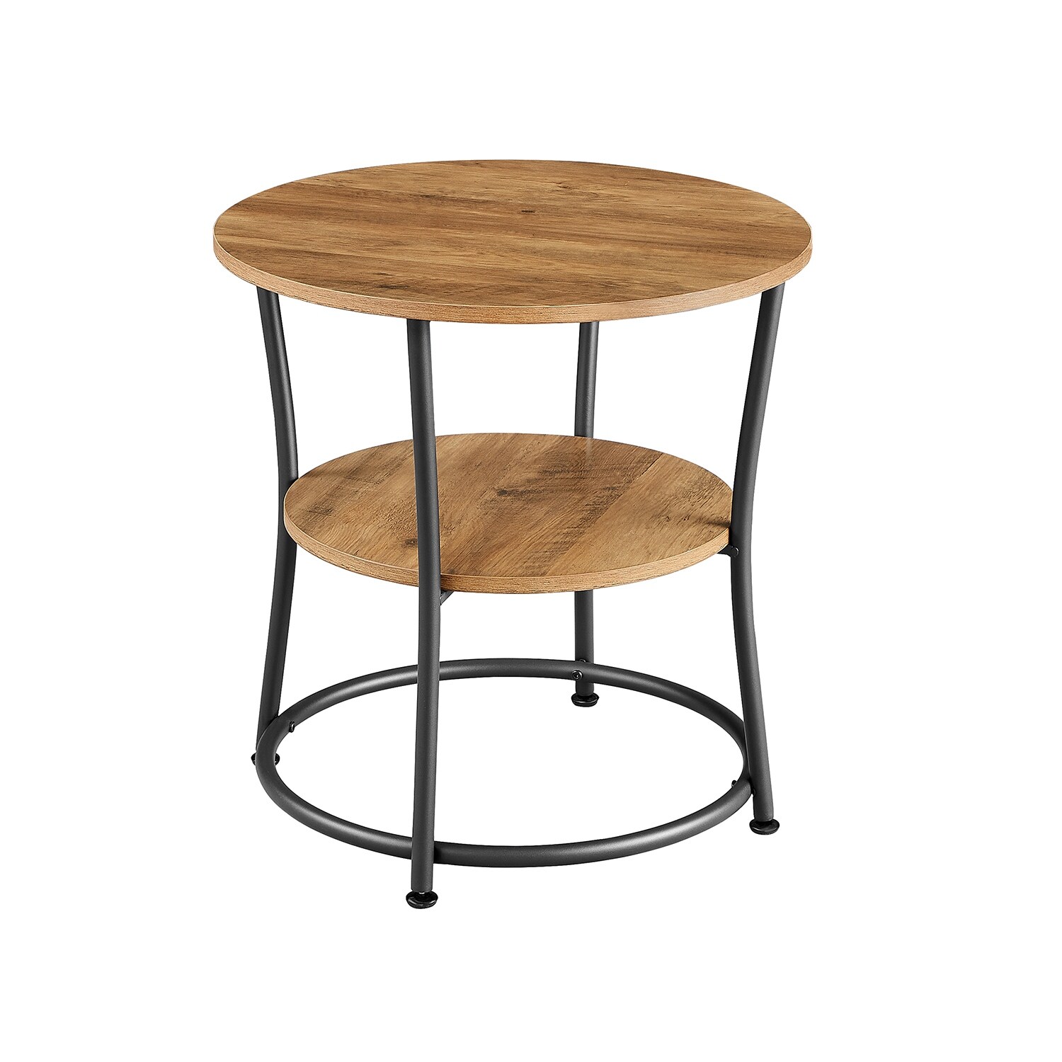 Side Table, Round End Table with 2 Shelves, Living Room, Bedroom, Easy Assembly, Steel Frame, Rustic Walnut and Black