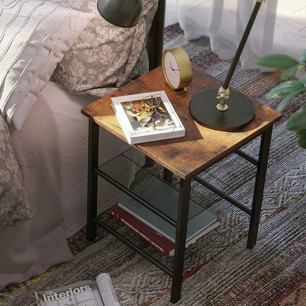 VASAGLE Industrial Nightstand, Set of 2 Side Tables, End Table with Adjustable Mesh Shelves - 15.75