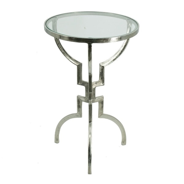 24 Inch Accent Side Table, Smooth Glass Top, Hourglass Base, Silver Finish - 15.7L x 15.7W x 23.6H, in inches