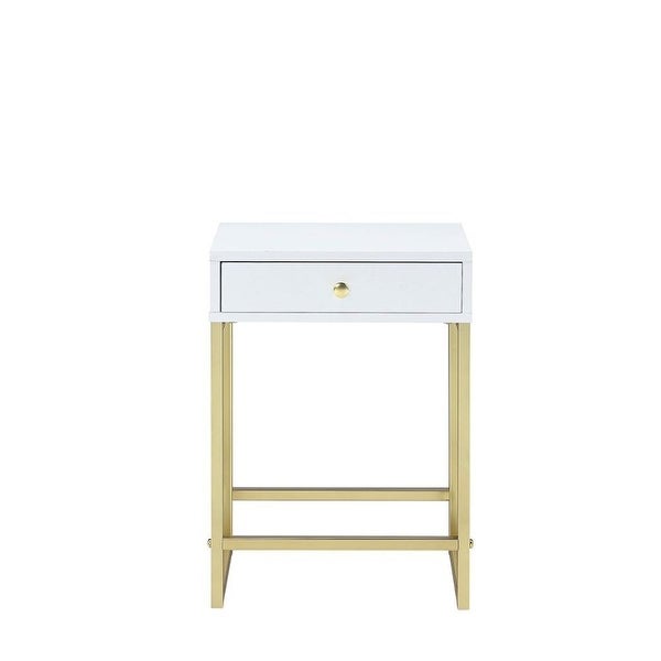 Metal Side End Table with 1 Drawer,White