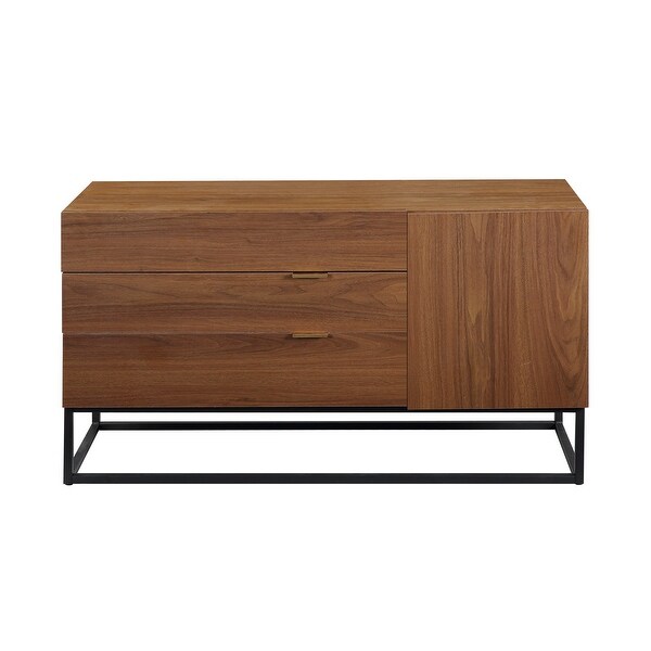 Console Table in Walnut and Black Finish Retro Design Console Table with Two Open Shelves, Console Tables