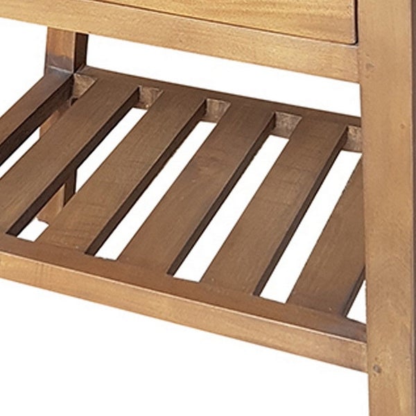 26 Inch Side Table, Classic Look, Drawer, Slatted Shelf, Modern Wood Brown - 15.5 H x 15.5 W x 25.5 L Inches