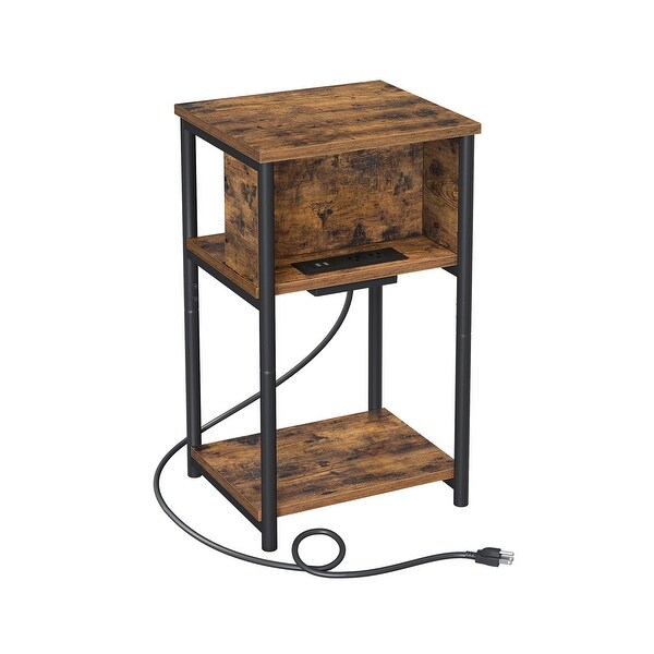 Side Table with Charging Station, 3-Tier End Table with USB Ports and Outlets, Nightstand for Living Room, Bedroom