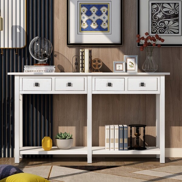 Rustic Brushed Texture Entryway Table Console Table With Drawer And Bottom Shelf For Living Room,coffee, Sofa and End Tables