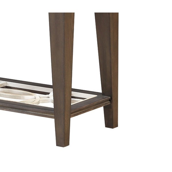 Wood and Glass Side Table with Cut Out Design, Brown
