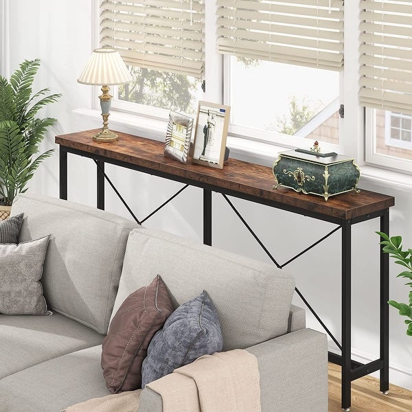 70.9'' Sofa Console Table Industrial Narrow Long Behind Couch Table for Living Room Hallway Entryway, Black Brown