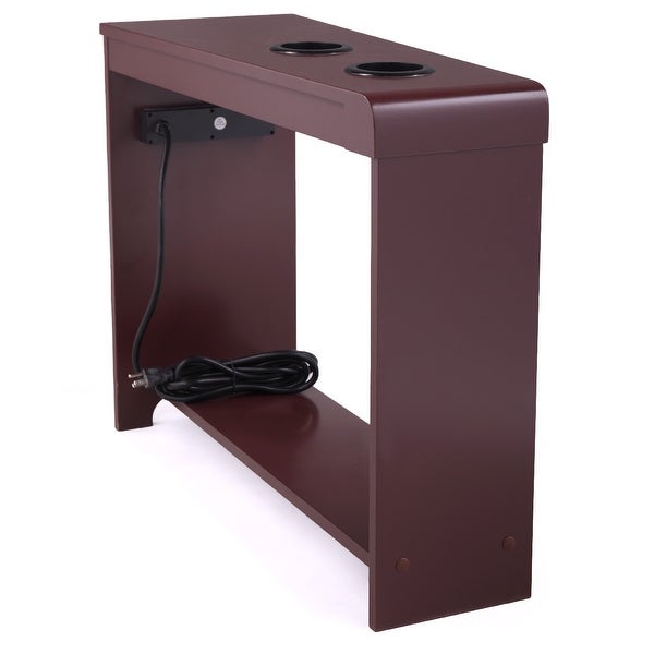 Narrow Side Table/Coffee Table with Storage Open Shelf,Cup Holders and USB Charging Station