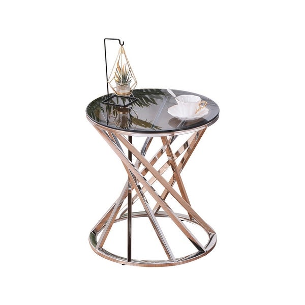 Round Glass Top Side Table with Stainless Steel Frame for Living Room, Modern Spiral Center Table Small Coffee Table End Table