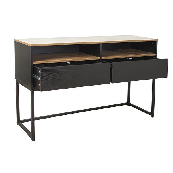 Console Sofa Table with 2 Open Shelves and 2 Drawers for Living Room, Brown (47.24''x15.75''x29.13'')