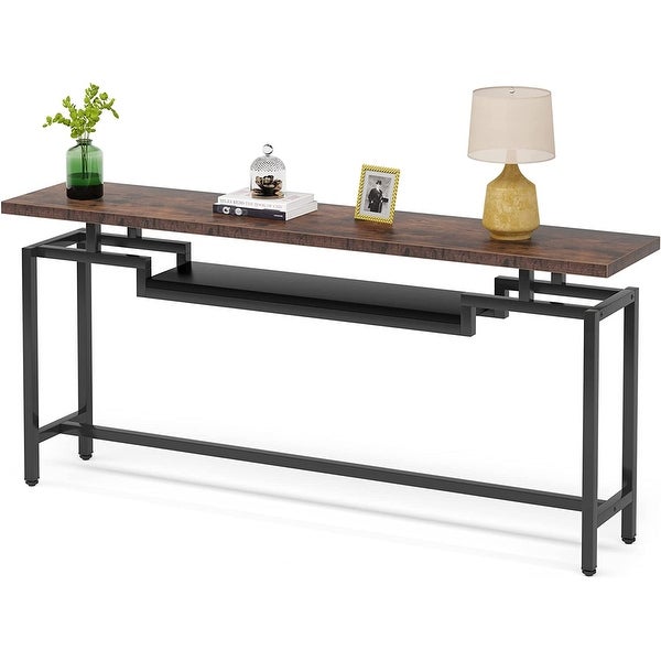 70.9 inch Console Table, Narrow Long Behind Sofa Table with 2 Ties for Entryway, Hallway, Living Room, Rustic Brown