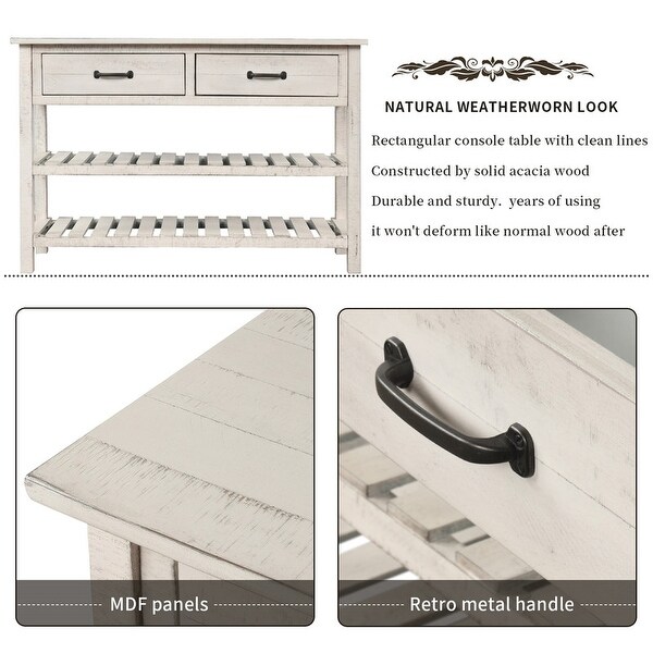 Door knocker Retro console table sofa entryway side table furniture, 2 drawers and 2 bottom shelves