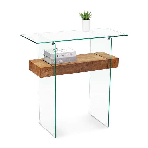 Ivinta Narrow Glass Console Table with Storage, 31.5'' Modern Sofa Table for Small Space