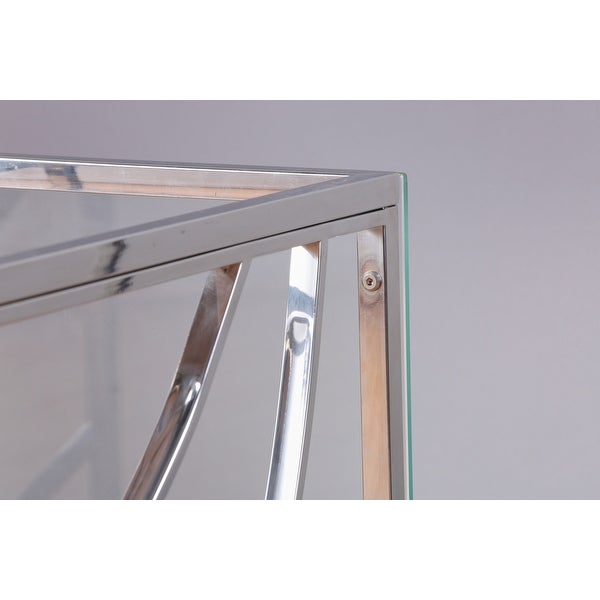 Stainless Steel Coffee Table with Glass Tabletop,Silver